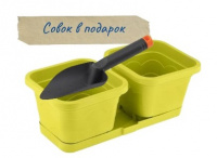 Горшок цветочный дуэт пл д/цв 2,9л набор 2шт "Валенсия" фисташковый с/поддоном + ПОДАРОК Совок садовый 5PL0467/ 8667
