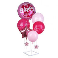 Набор воздушных шаров 6 шт с подставкой, фольга, пластик, картон, "Happy Birthday", розовый FNtastic 518-042