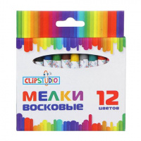 Мелки восковые 12 цв., ClipStudio 7,8см, на органической основе, в картонной коробке с подвесом 232-011