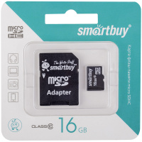 Карта памяти 16GB MicroSDHC Class 10, скорость чтения 10Мб/сек (c адаптером SD) SB16GBSDCL10-01 2149 SmartBuy