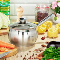 Ковш нержавеющая сталь1,9 л d=16 см "Daniks" крышка стекло, индукция, классика 