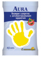 Влажные салфетки  15шт АУРА Антибак.Лимон/Ромашка (стикер рука) *24  
