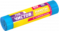 Мешки для мусора Тов. Чистов  60л с завязками голубые (ПНД 12 мкм, 10 штук)