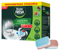 Master FRESH Таблетки для посудомоечных машин TURBO 9 в1 в растворимой оболочке 60 шт.