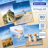 Тетрадь 80л. клетка А5, BRAUBERG By The Sea, 404410