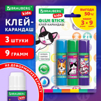 Клей - карандаш "Anime" 9 г, ВЫГОДНАЯ УПАКОВКА, BRAUBERG KIDS 3 штуки на блистере, 272471