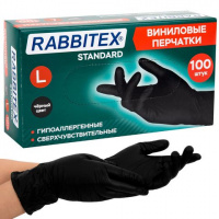 Перчатки Виниловые черные RABBITEX р.L 100шт /702169	