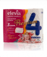 Бумага туал.Elevia flower perfume 3слоя, 4 рулона 
