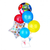 Набор воздушных шаров 6шт с подставкой,фольга,пластик,картон, "Happy Birthday",разноцветные FNtastic 518-044