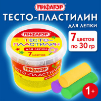 Тесто для лепки  7цв.*210гр. на растительной основе ПИФАГОР, пласт. стакан, 104544