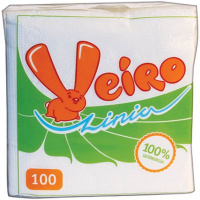 Veiro / Салфетки бумажные однослойные, белые, 100 листов, 24*24см