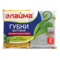 Губка LAIMA 11,5х7,8х2,8см КОМПЛЕКТ 2шт поролон в металлизированной оплетке 601592
