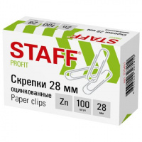 Скрепки 28мм, 100шт. STAFF оцинкованные в картонной коробке, 270451