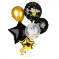 Набор воздушных шаров 6 шт с подставкой, фольга, пластик, картон, "Happy Birthday", черный FNtastic 518-043 