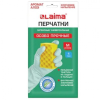 Перчатки хозяйственные латексные ОСОБО ПРОЧНЫЕ LAIMA С АРОМАТОМ АЛОЭ зеленые х/б напыление р М /700545