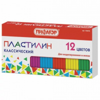 Пластилин 12 цв., ПИФАГОР 120г, картонная упаковка, 103678